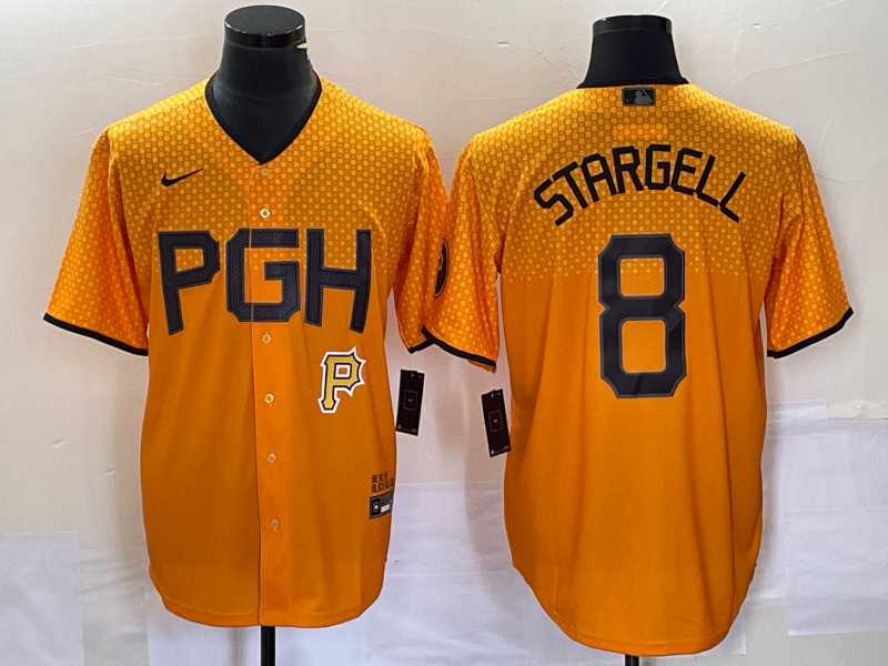 Mens Pittsburgh Pirates #8 Willie Stargell Gold 2023 City Connect Stitched Jersey